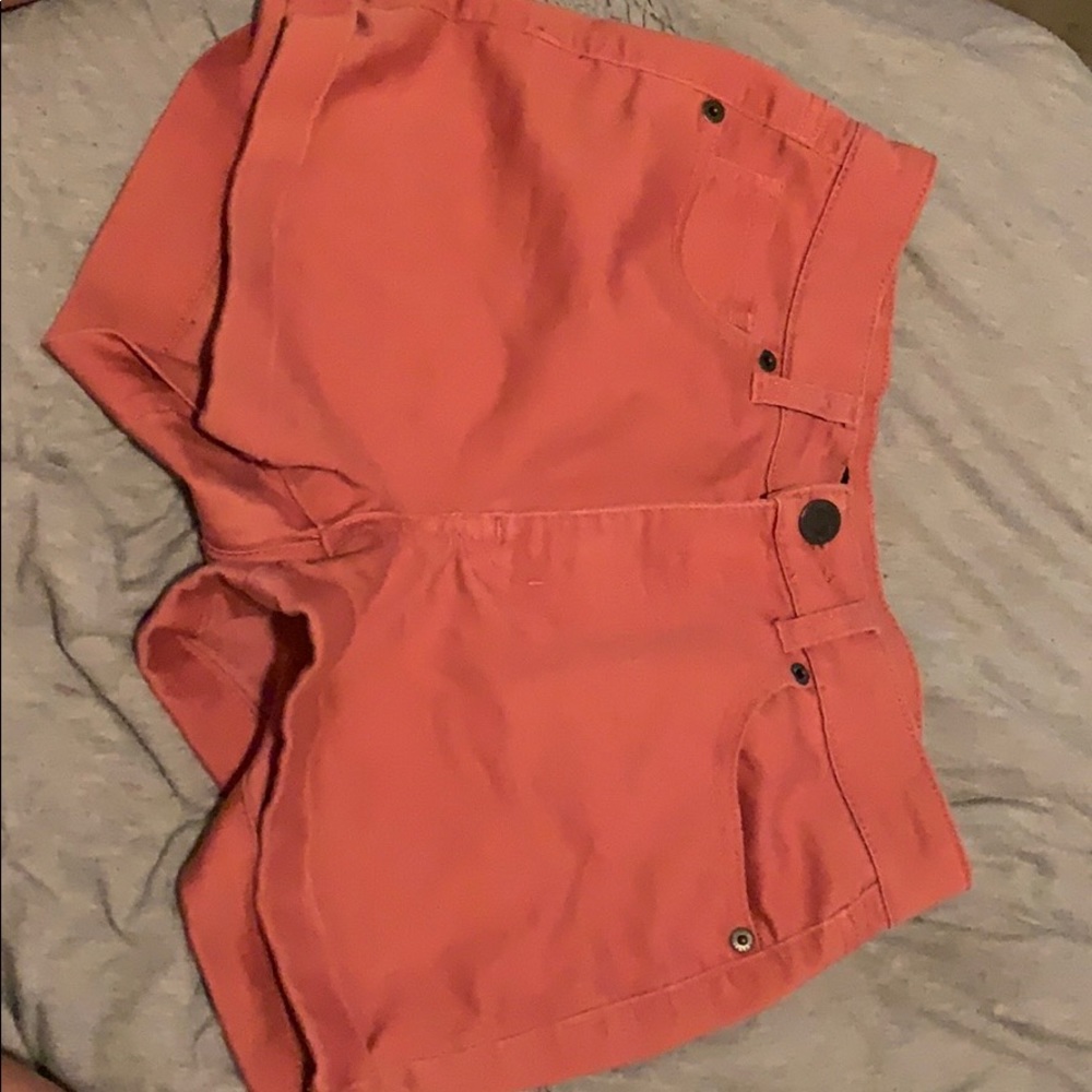 high waisted peach stretchy jean shorts